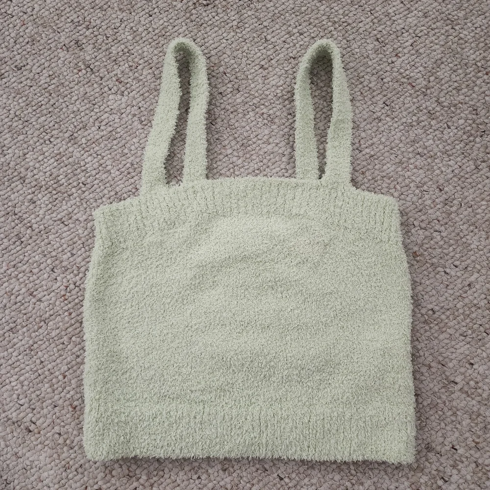 Forever 21 Spring Green Fuzzy Knit Cropped Cardigan & Cami Set